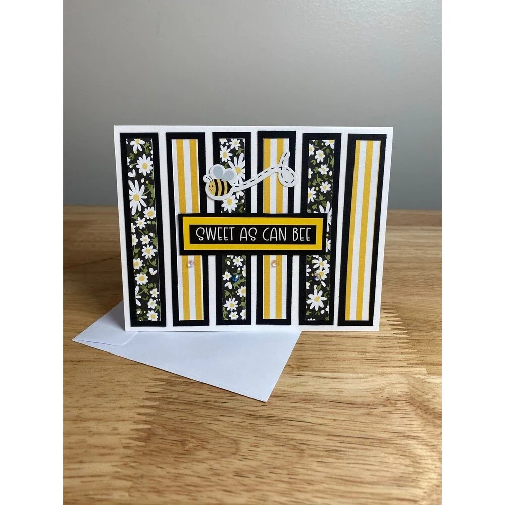 Bee & Flowers Greeting Card – Handmade A2 Card – All Occasion Blank Card